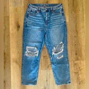 American Eagle Distressed Mom Jeans in Medium Wash